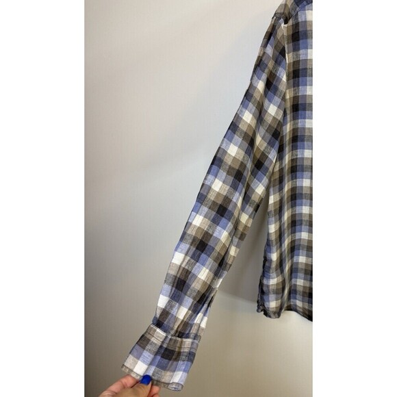 MASSIMO DUTTI 100% Linen Long Sleeve Button Up Shirt Men’s XL Blue Checkered - Picture 4 of 10